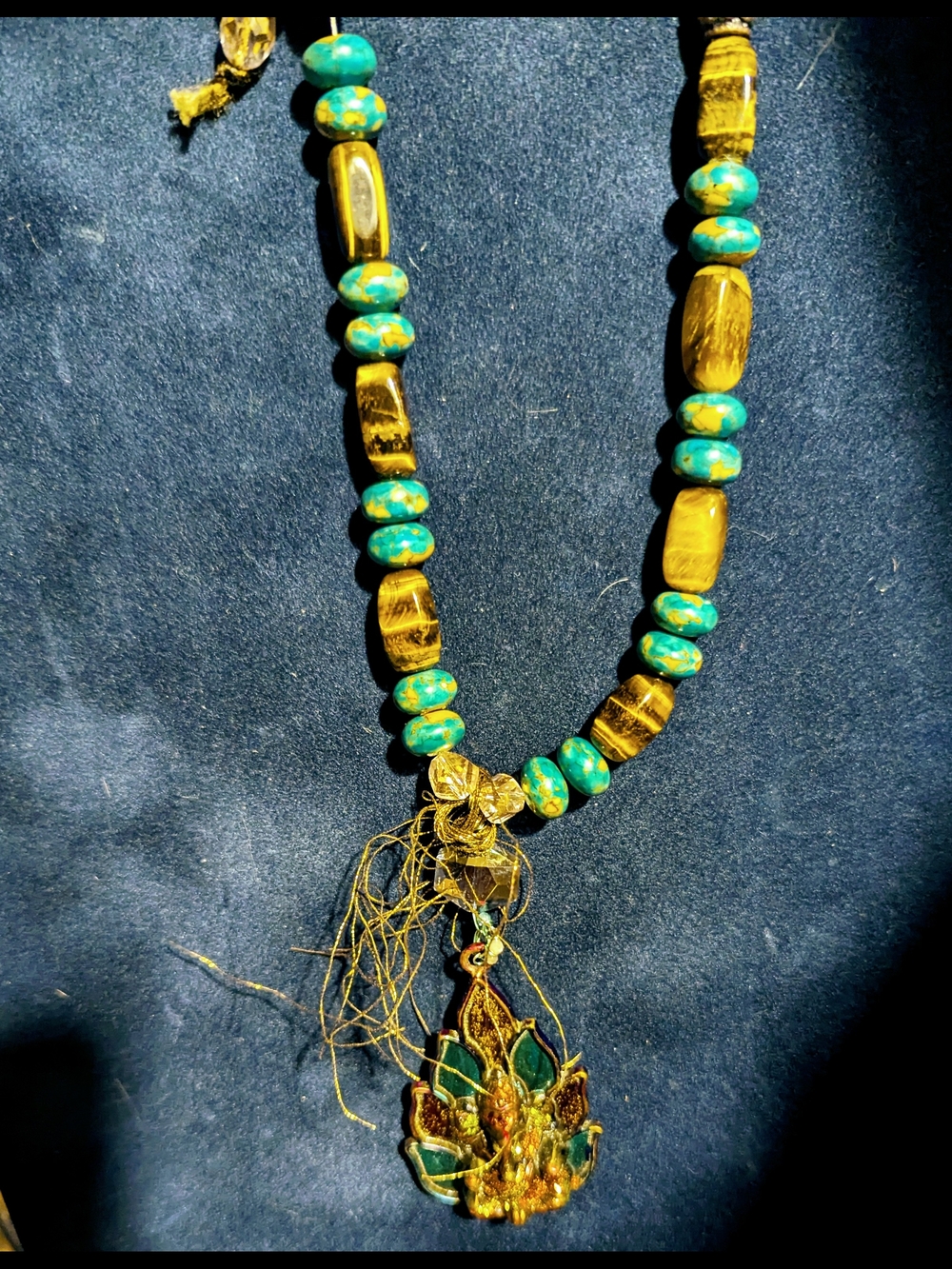 Handcrafted Tigereye Citrine Lotus Ganesha Pendant Necklace - Women Jewelry - Picture 3 of 9